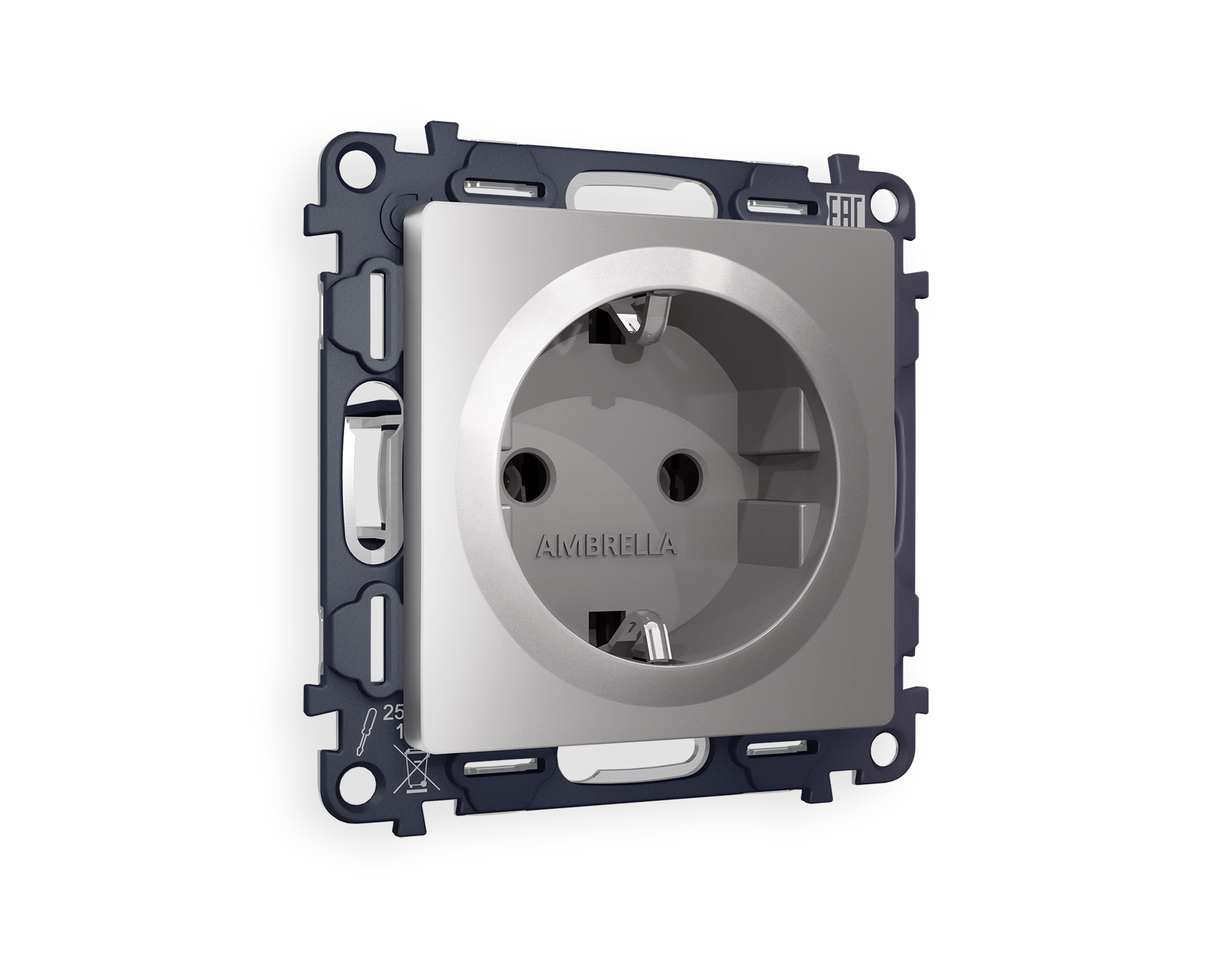 MA506010 Комплект механизма электр розетки ALFA Сталь матовый с/з на винт/заж QUANT (AP5060,VM141)