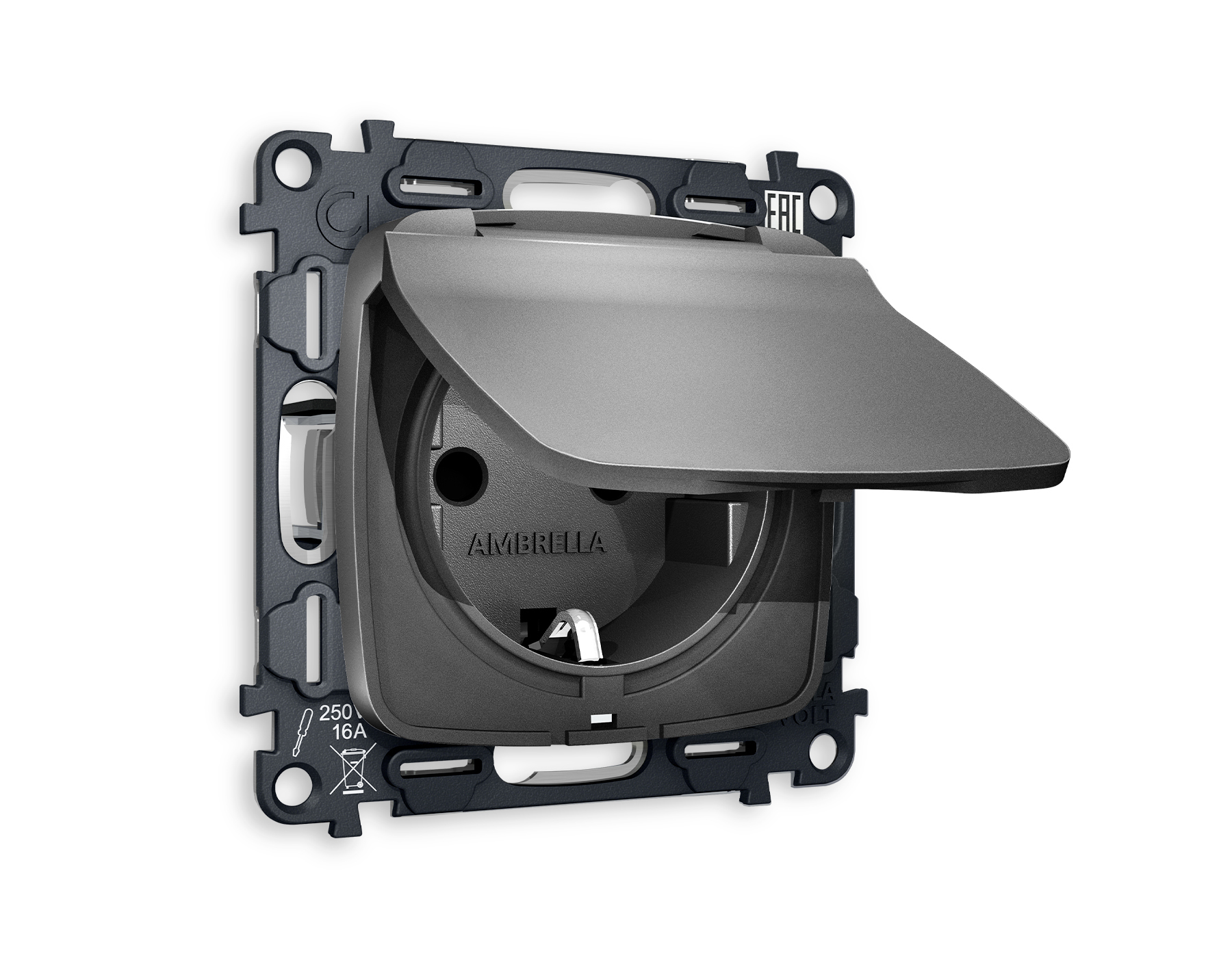 MO658010 Комплект механизма электр розетки OMEGA Антрацит серый с/з штор/кр IP44 QUANT(OP6580,VM141)