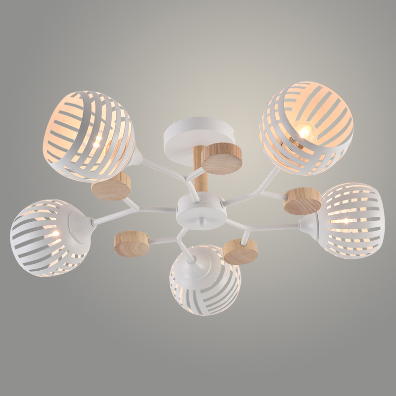 Люстра XA1501B/5 WH+WOOD белый/дерево 5х60W E27 d640 h220, HN24
