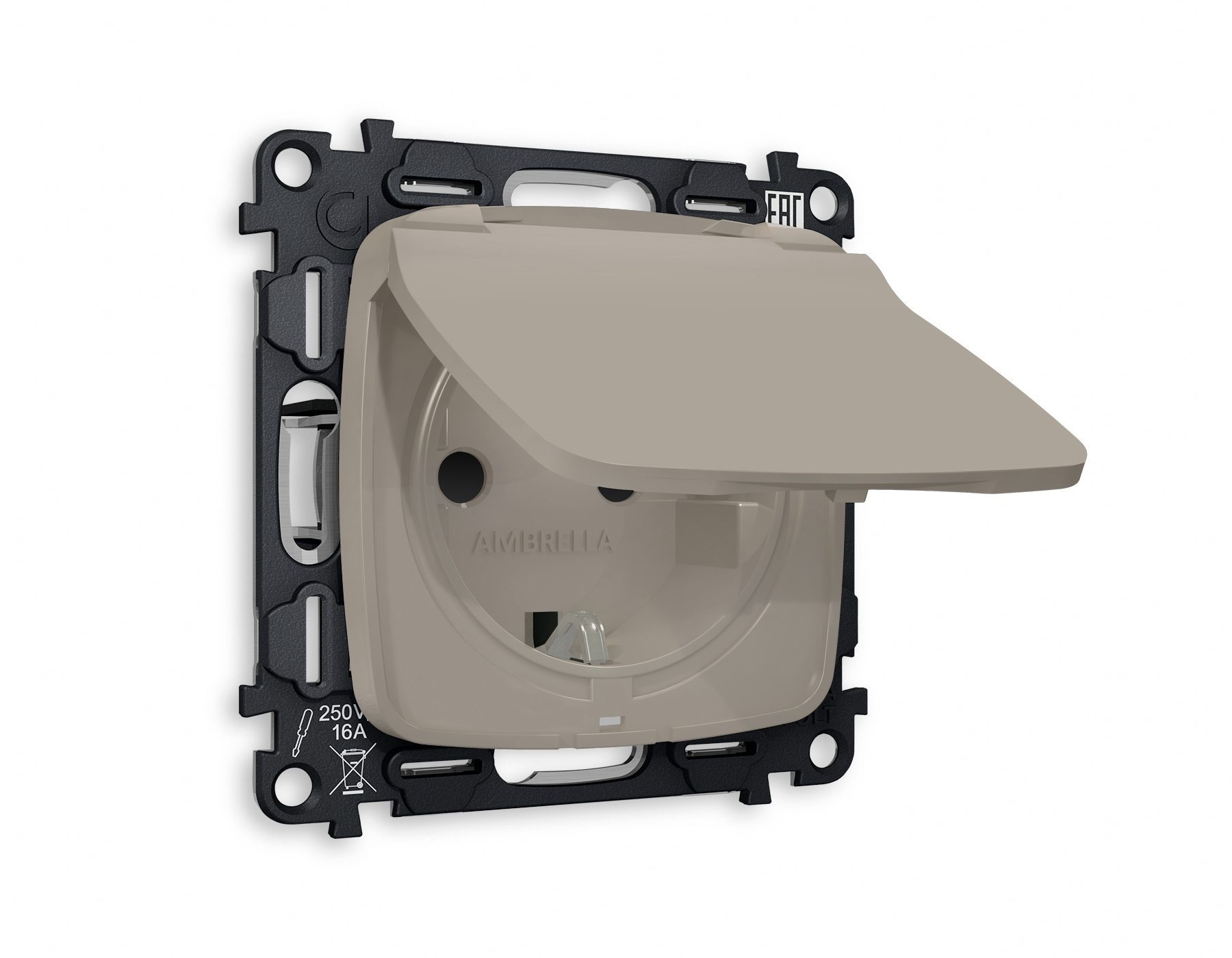 MO368010 Комплект механизма электр розетки OMEGA Серо-бежев матов с/з шт/кр IP44 QUANT(OP3680,VM141)