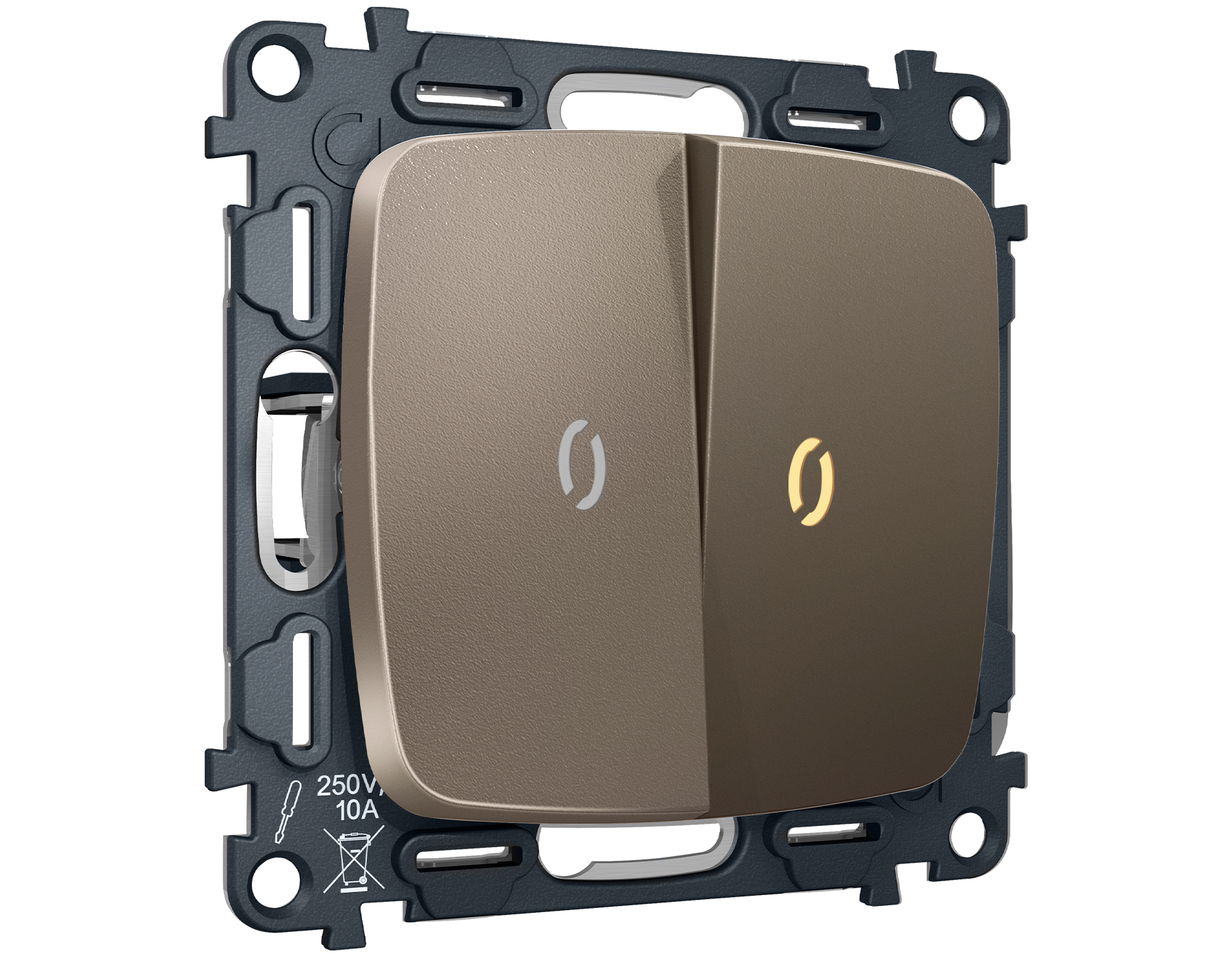 MO634010 Комплект механизма 2-кл выкл с подсв 3200K OMEGA Тем/бронза матовы QUANT(OP6340,VM115,G11Y)