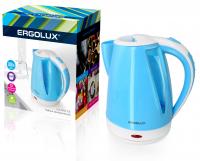 Чайник ERGOLUX ELX-KP02-C35 голубой/белый 1.8л, 1500-2300Вт, 160-250В, пластиковый(1/12)