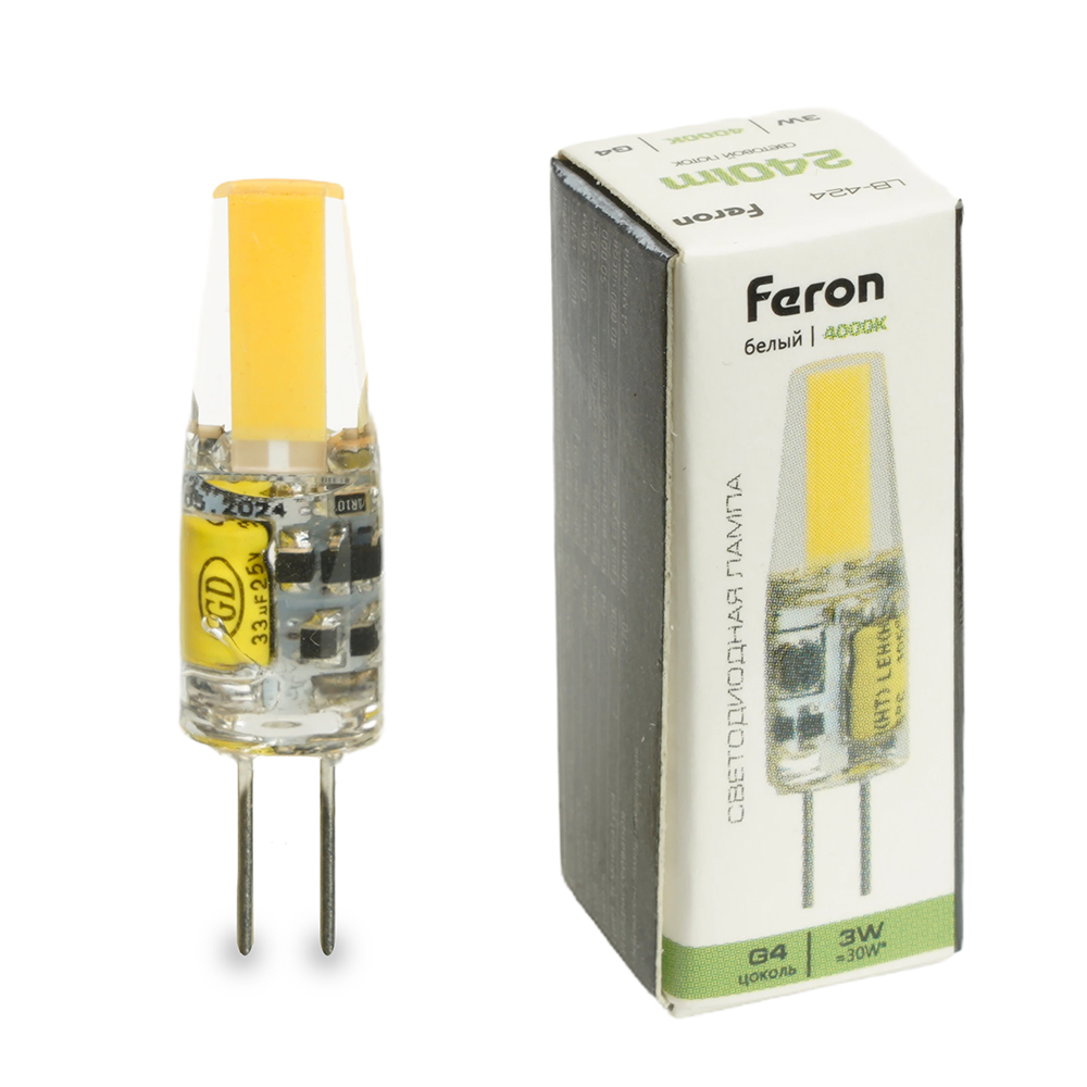 Лампа светодиодная, (3W) 12V G4 4000K JC, LB-424