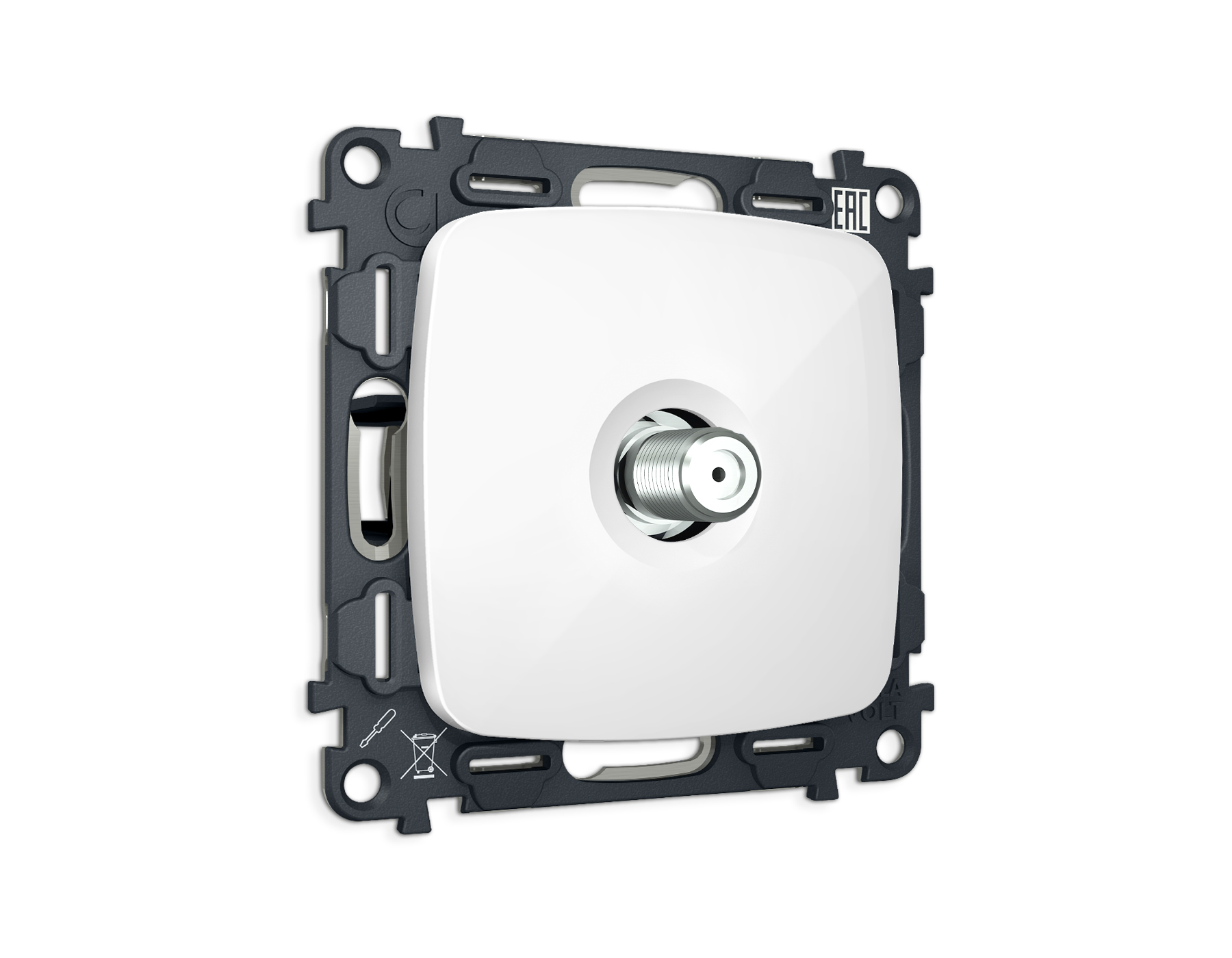 MO113050 Комплект механизма TV розетки SAT 5-2400MHz 3.5dB OMEGA Белый глянец QUANT (OP1130, VM215)