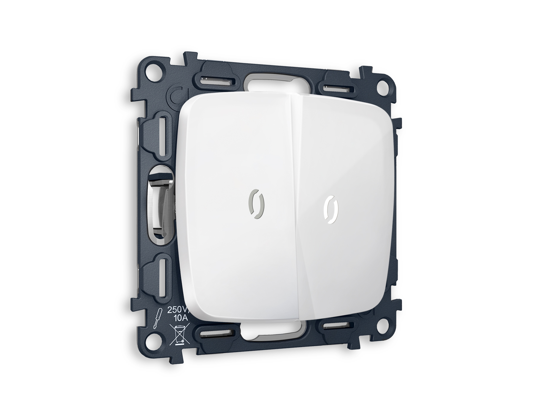 MO104035 Комплект механизма 2-кл прох.выкл с подсв 5600K OMEGA Белый глянец QUANT(OP1040,VM120,G25W)