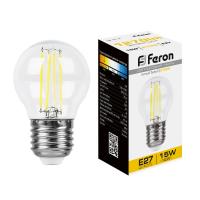 Лампа светодиодная FERON LB-515 (15W) 230V E27 2700K филамент G45 прозрачная