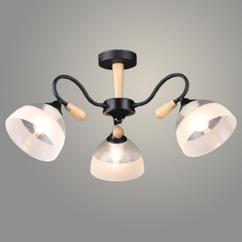 Люстра N6390/3 BK+WOOD черный 3x60W E27 d645 h295, QH24