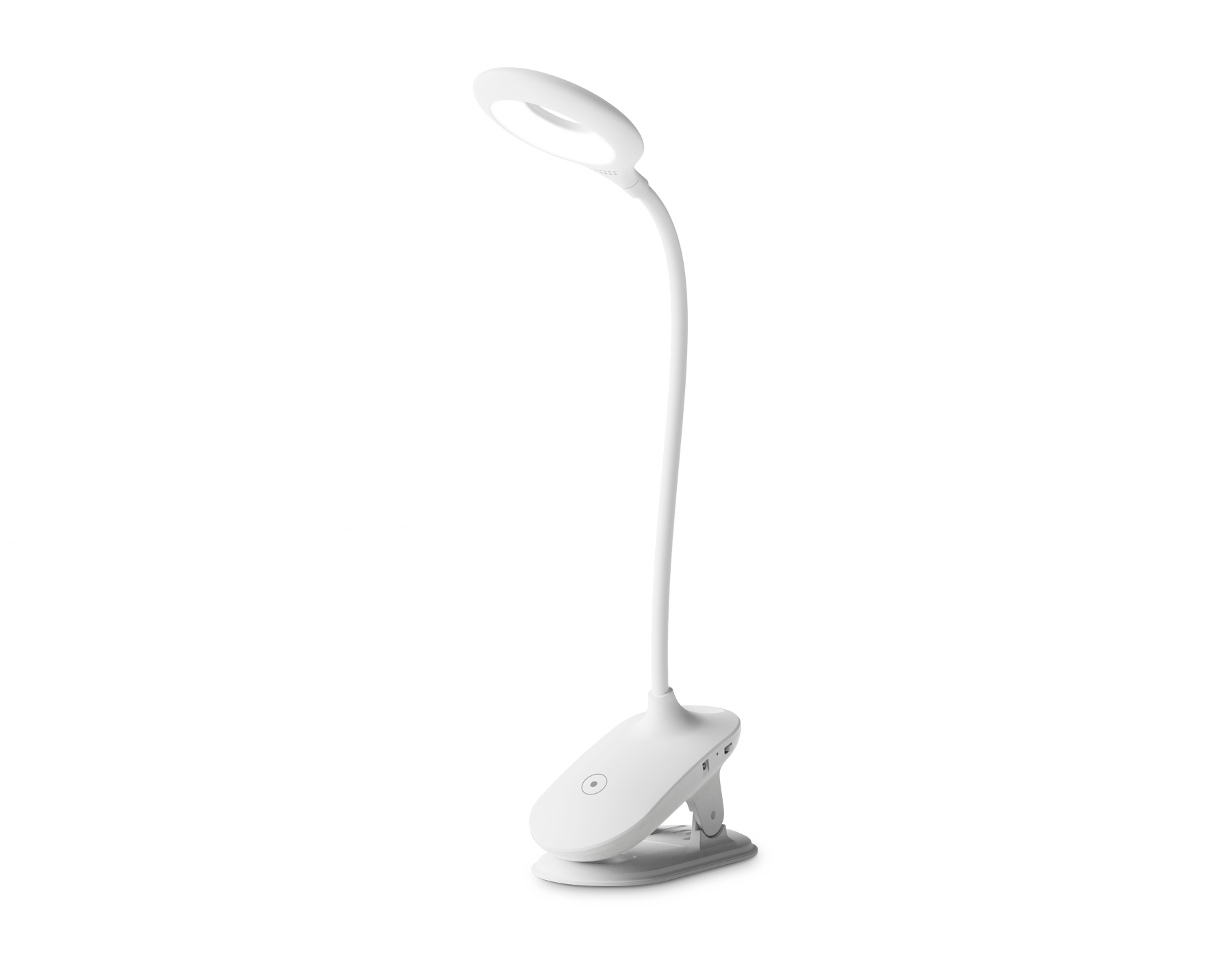 Светодиодная настольная лампа AMBRELLA DE700 WH белый LED 3000-6000K 6W прищепка, гибк.ножка, аккум