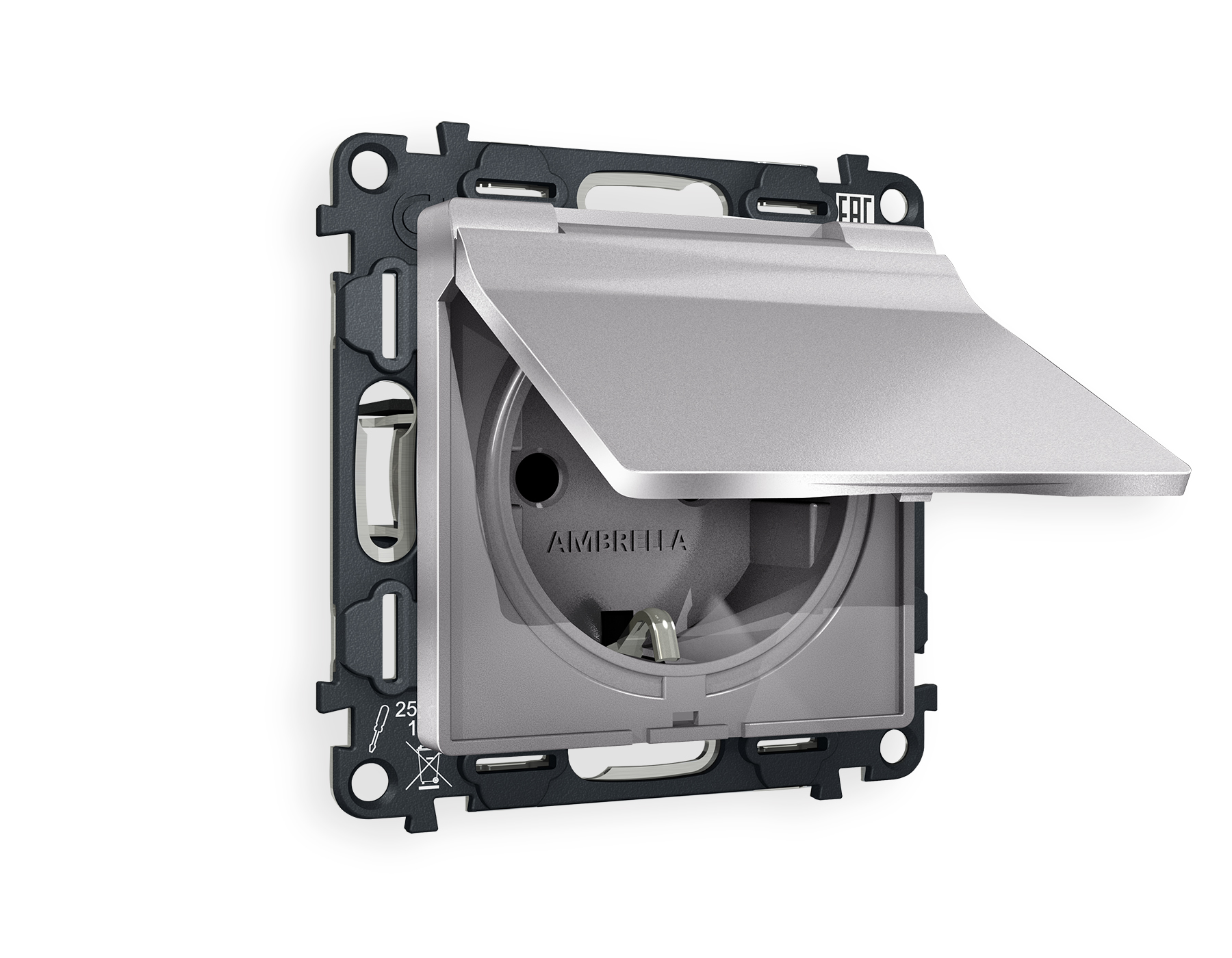 MA508010 Комплект механизма электр розетки ALFA Сталь матов  с/з шторк/крыш IP44 QUANT(AP5080,VM141)