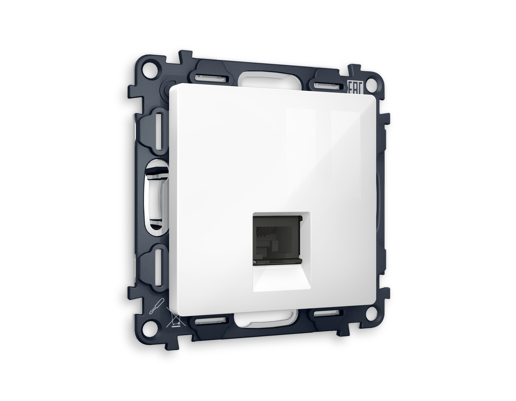 MA112030 Комплект механизма телеф розетки ALFA Белый глянец RJ-11(4P4C) QUANT (AP1120,VM190) 