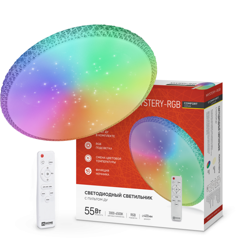Светильник светодиодный IN HOME COMFORT MYSTERY-RGB 55Вт 230В 3000-6500K 4400Лм 400x70мм с пультомДУ