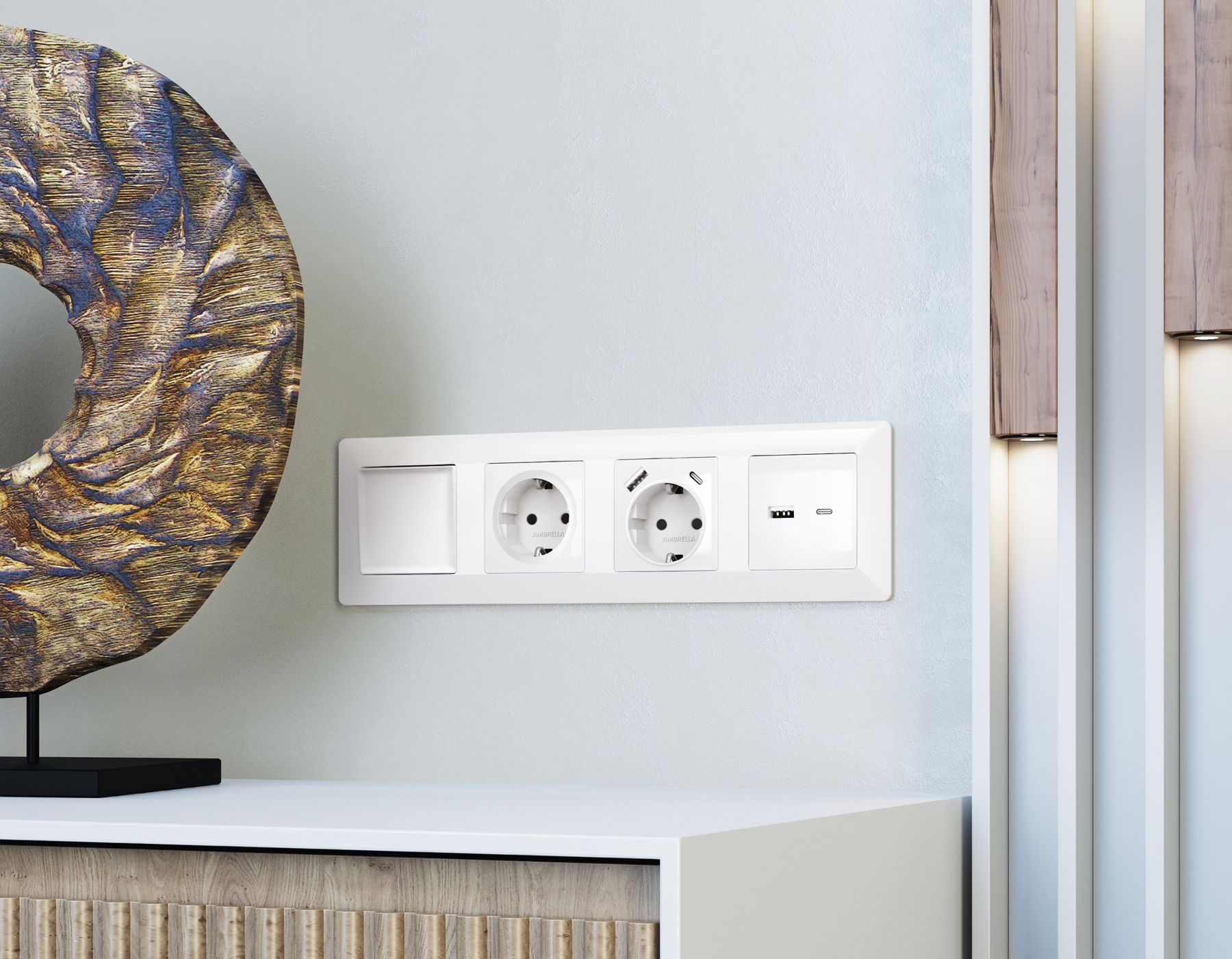 AP1110 Лицевая панель ALFA (Белый глянец) для розетки 2USB тип A+C QUANT