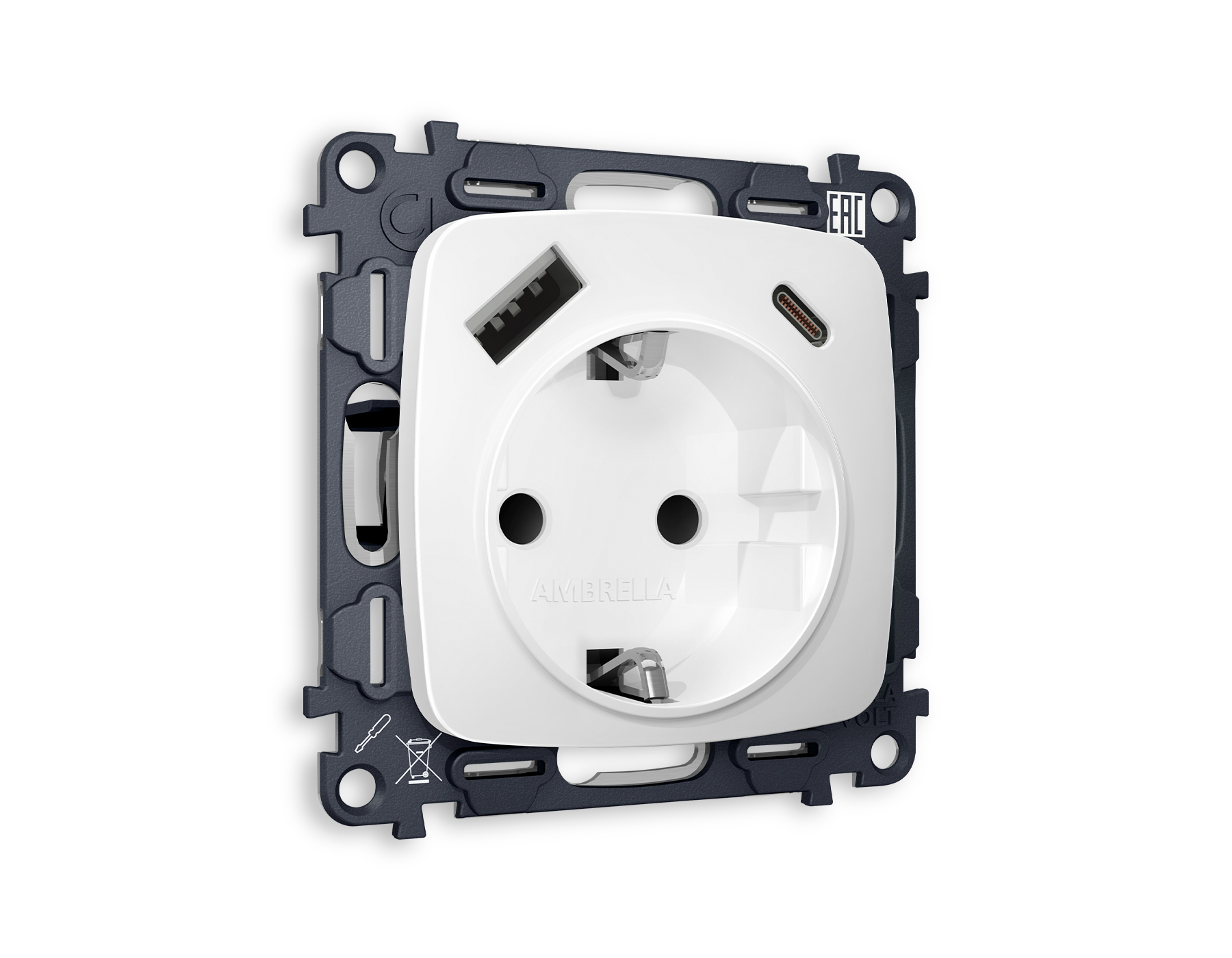 MO130010 Комплект механизма электр розетки OMEGA Белый матовый 2USB A+C 20W с/з QUANT (OP1300,VM160)