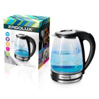 Чайник стеклянный ERGOLUX ELX-KG07-C72 черный и нерж.сталь 2.0 л., 220-240В, 1700Вт