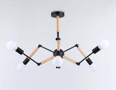 Люстра подвесная Ambrella TR80488/6 BK/LW черный/светлое дерево E27/6 max 60W D930*510