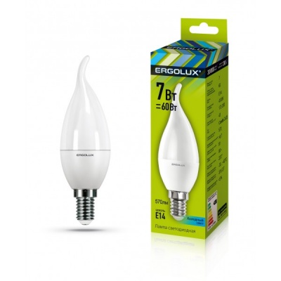 Лампа Ergolux LED-CA35-7W-E14-4K Свеча на ветру 172-265V