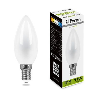 Лампа светодиодная FERON LB-713 11W 230V E14 4000K матовая, филамент C35