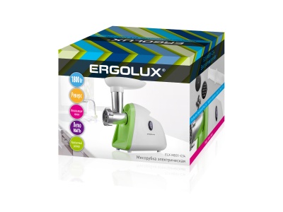 Электромясорубка ERGOLUX ELX-MG01-C34 бело-салатовая 1800 Вт, реверс, 220-240В