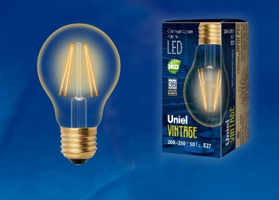 Лампа светодиодная UNIEL Vintage LED-A60-6W/GOLDEN/E27 GLV21GO  Форма «A», золотистая колба