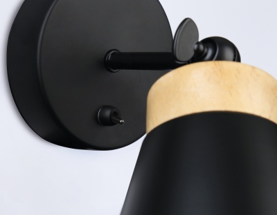 Спот накладной AMBRELLA TR8214 BK/LW черный/светлое дерево E27 max 40W D120*252 с выкл. в стиле лофт