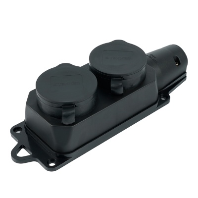 Розетка переносная 2-местная с/з, каучук, серия Одри 230В, 16А, IP44, RST16-22-44, черная