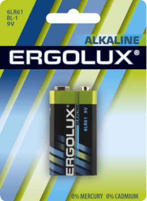 Батарейка Ergolux 6LR61 Alkalin BL-1, 9В (1/12/60)