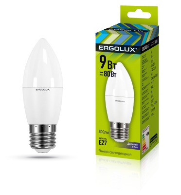 Лампа Ergolux LED-C35-9W-E27-6K Свеча 172-265V