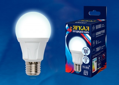 Лампа светодиодная UNIEL LED-A60 13W/4000K/E27/FR PLP01WH картон