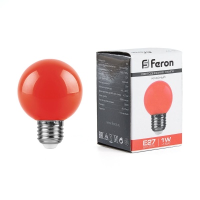 Лампа светодиодная FERON LB-37 5LED/1W 230V Е27 красный шарик (10/100)