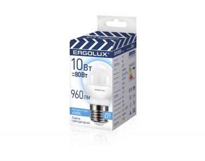 Лампа Ergolux LED-G45-10W-E27-4K Шар 10Вт 220-240В ПРОМО