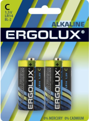 Батарейка Ergolux LR14 Alkalin BL-2, 1.5В (2/12/96)