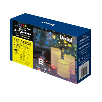 Свеча ULD-F052 RGB RC CANDLE SET3 на батарейках 2АА не в-к, 3шт, 1LED,  RGB свет. Пульт ДУ в-к.