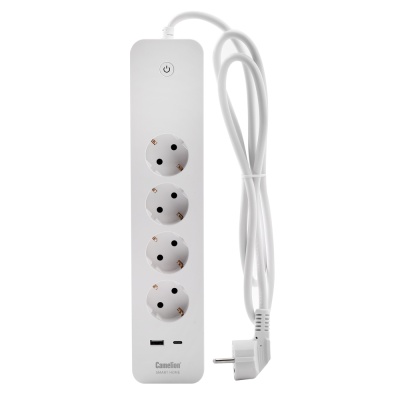 Сетевой фильтр Camelion Smart Home SZD/SH/4х1,5/WIFI (4гн.1,5м.,16A 4000В, USB+Type-С, WiFi+Счетчик)
