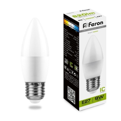 Лампа светодиодная FERON LB-570 9W 230V E27 4000K свеча