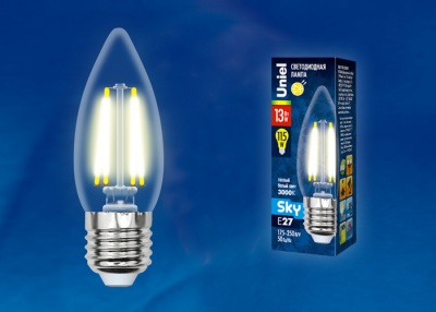 Лампа светодиодная UNIEL LED-C35-13W/3000K/E27/CL PLS02WH картон