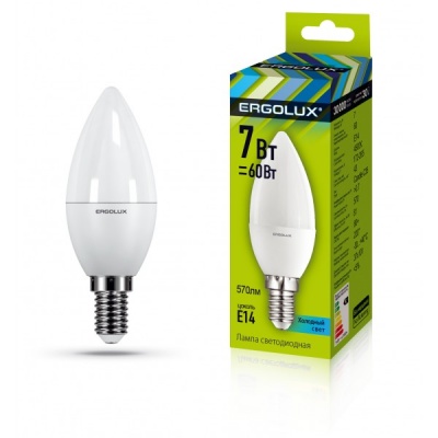 Лампа Ergolux LED-C35-7W-E14-4K Свеча 172-265V