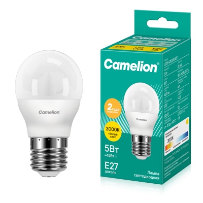 Лампа CAMELION LED5-G45/830/E27 220V 5W (1/10/100)