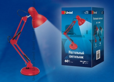 Светильник настольный UNIEL TLI-221 RED E27 60W. Механический выключатель. Красный