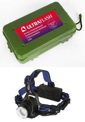 Фонарь ULTRAFLASH E150 аккум. 220В, черн., CREE 3W, фокус, 2ак 3 реж.,  пласт. бокс