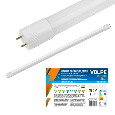 Лампа светодиодная Volpe LED-T8-10W/DW/G13FR/FIX/O матовый, цоколь неповоротный, 6500К, рукав
