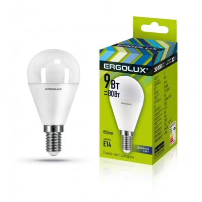 Лампа Ergolux LED-G45-9W-E14-6K Шар 172-265V