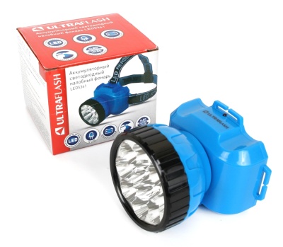 Фонарь ULTRAFLASH LED5361 NEW налобный аккум., голубой 12LED 2режима, пластик, бокс