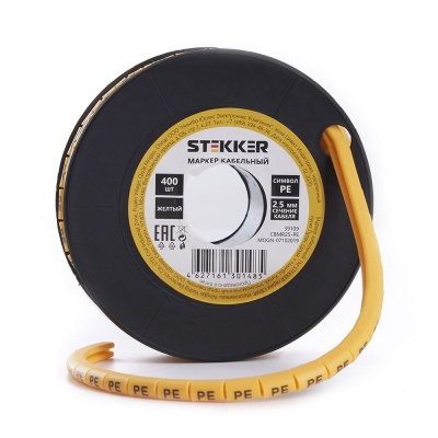 CBMR25-PE Кабель-маркер STEKKER "PE" для провода сеч.2,5мм , желтый (400 шт в упак)