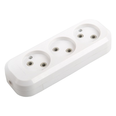 Розеточная колодка GSB-10-3-IP20 Easy, 10А, 3 места, без заземления, без выключателя, IP20