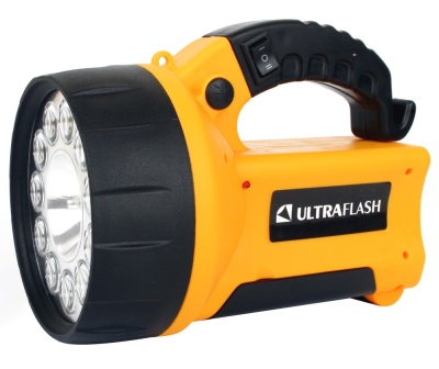 Фонарь ULTRAFLASH LED3753 аккум. 220Вт/12B желтый 11LED.+галоген.  пластик (1/20)
