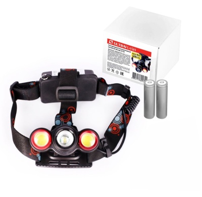 Фонарь ULTRAFLASH LED5338 налоб акк 3,7В, черн., 3LED, 5 Вт, фокус, 2 ак. 4 реж, USB, бокс са