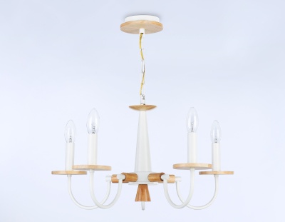 Люстра подвесная Ambrella TR9592/5 WH/LW белый/светлое дерево E14/5 max 40W D555*660