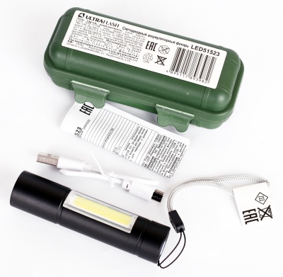 Фонарь ULTRAFLASH LED51523 аккум. 4В, черный, 2LED, 3 Вт, 3 реж, Micro-USB, бокс