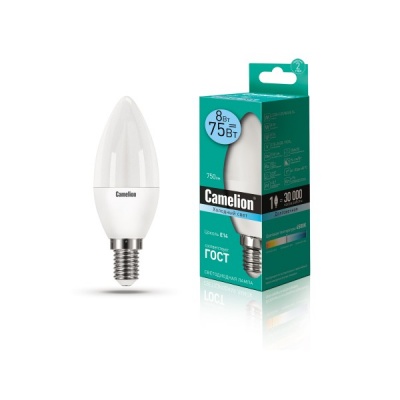 Лампа CAMELION LED8-С35/845/E14 220V 8W (1/10/100)