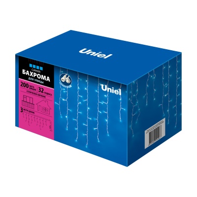 Бахрома светодиодная UNIEL ULD-B3010-200/SWK BLUE IP67 3м, 200 светод, синий, статик